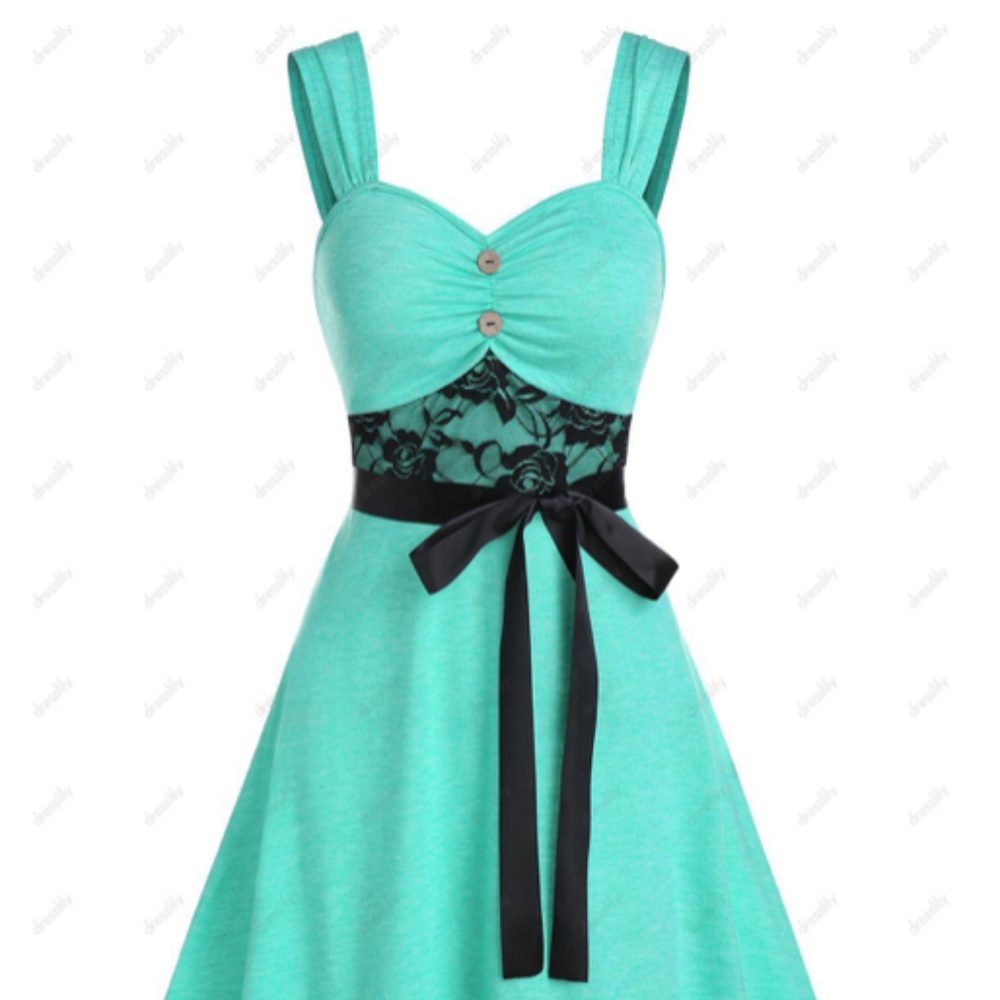 Vacation Floral Lace Insert Button Ruched Belted Dress